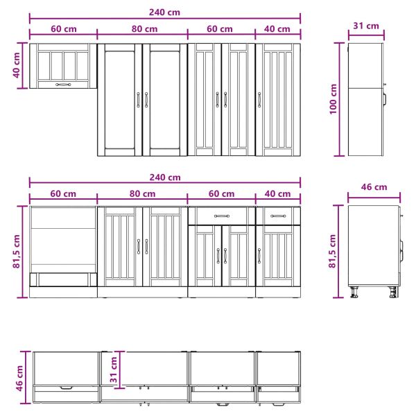Кухненски единица LUCCA 8 pcs Бял гланц Инженерна дървесина