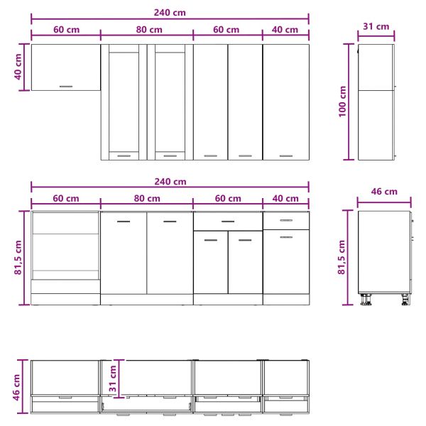Кухненски единица LYON 8 pcs Черен дъб Инженерна дървесина