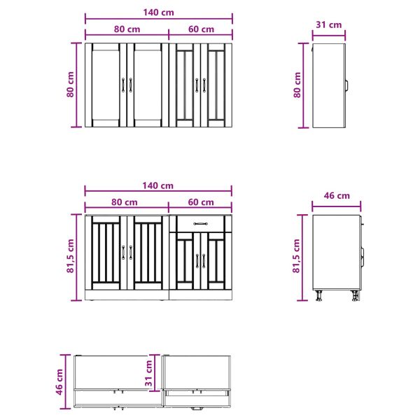 Кухненски единица LUCCA 4 pcs Черно Инженерна дървесина
