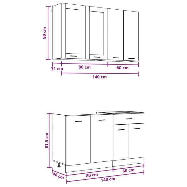 Кухненски единица LYON 4 pcs Опушен дъб Инженерна дървесина
