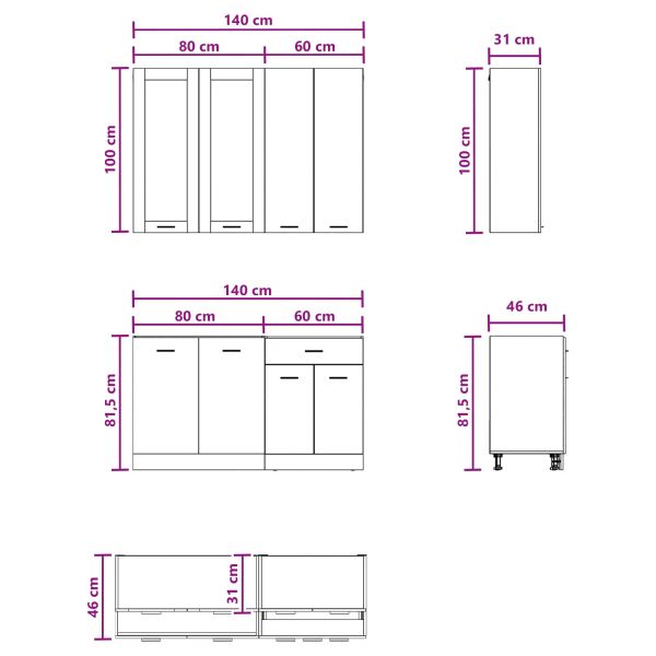 Кухненски единица LYON 4 pcs Старо дърво Инженерна дървесина