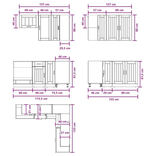 Кухненски единица LUCCA 8 pcs Старо дърво Инженерна дървесина