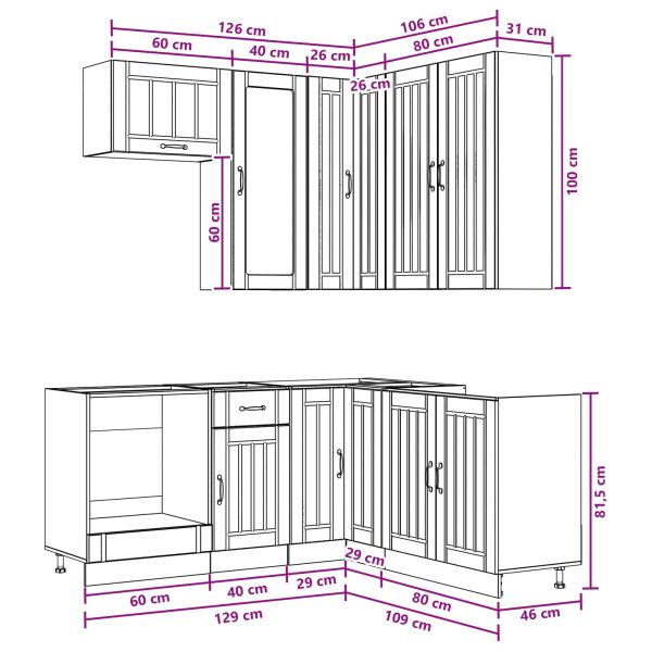 Кухненски единица LUCCA 8 pcs Бял гланц Инженерна дървесина
