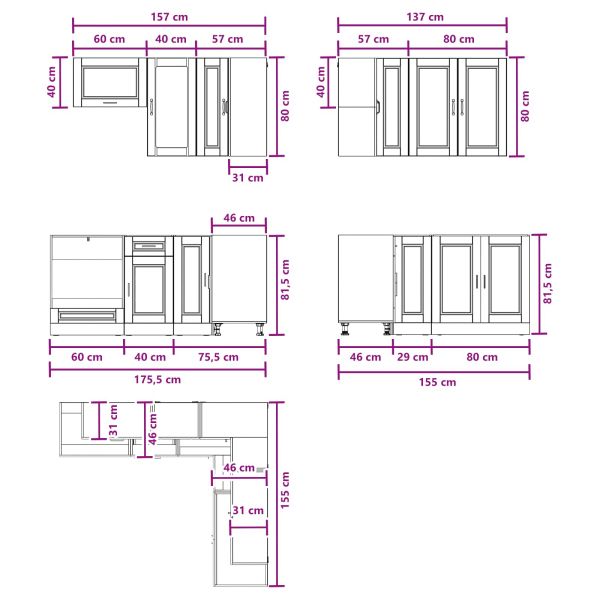 Кухненски единица PORTO 8 pcs Черно Инженерна дървесина