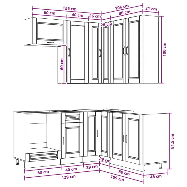 Кухненски единица PORTO 8 pcs Черно Инженерна дървесина