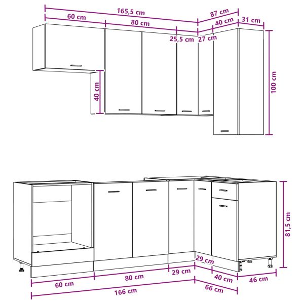 Кухненски единица LYON 8 pcs Старо дърво Инженерна дървесина