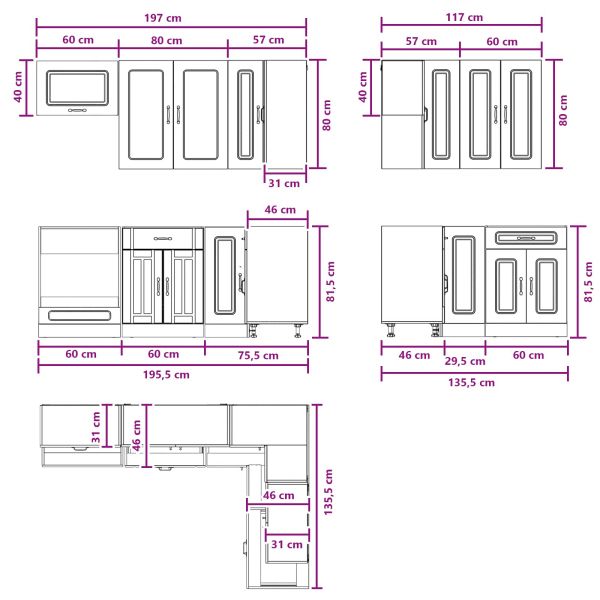 Кухненски единица KALMAR 8 pcs Кафяв дъб Инженерна дървесина