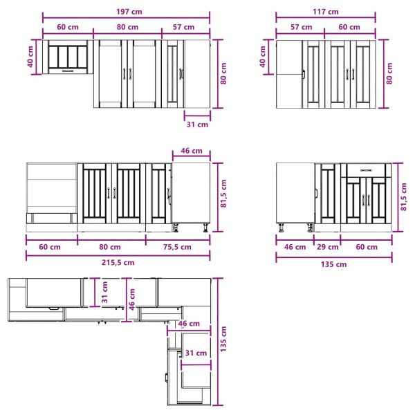 Кухненски единица LUCCA 8 pcs Черно Инженерна дървесина