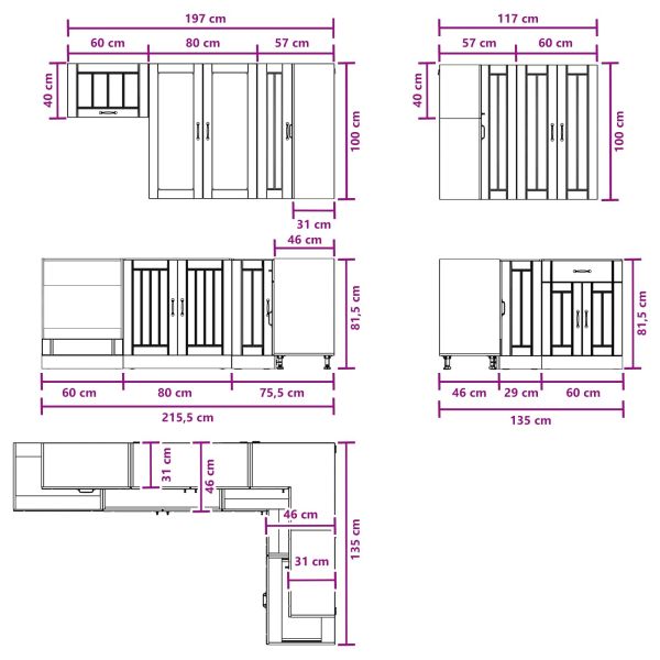 Кухненски единица LUCCA 8 pcs Черно Инженерна дървесина