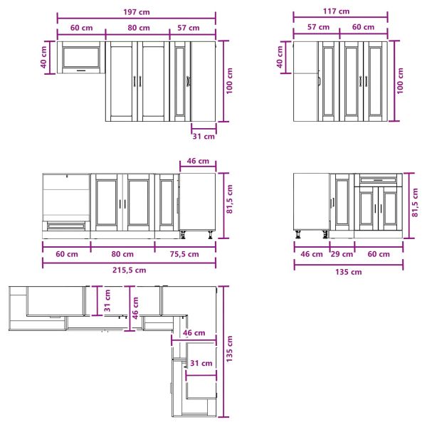 Кухненски единица PORTO 8 pcs Черно Инженерна дървесина