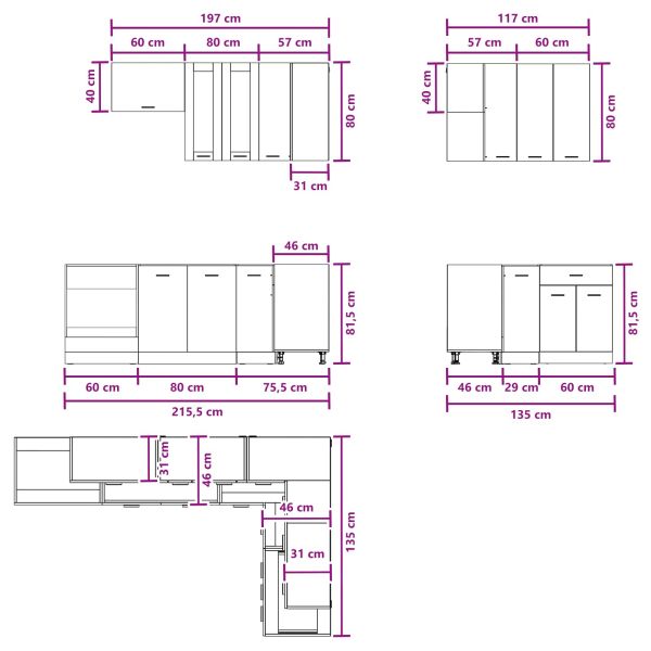 Кухненски единица LYON 8 pcs Дъб сонома Инженерна дървесина