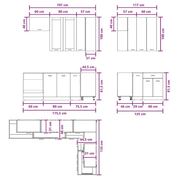 Кухненски единица LYON 8 pcs Дъб сонома Инженерна дървесина