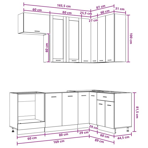 Кухненски единица LYON 8 pcs Старо дърво Инженерна дървесина