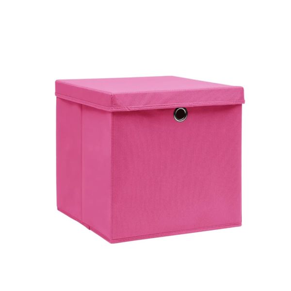 Кутии за съхранение с капаци 10 бр 28x28x28 см розови