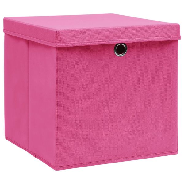 Кутии за съхранение с капаци 10 бр 28x28x28 см розови