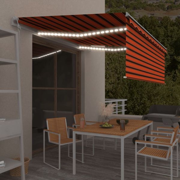 Автоматична тента с щора LED и сензор за вятър 4x3 м оранжева
