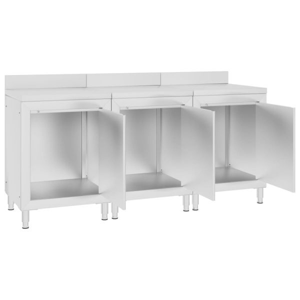 Търговска работна маса с шкаф 180x60x96 см неръждаема стомана