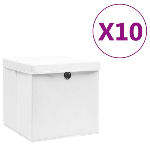 Кутии за съхранение с капаци 10 бр 28x28x28 см бели