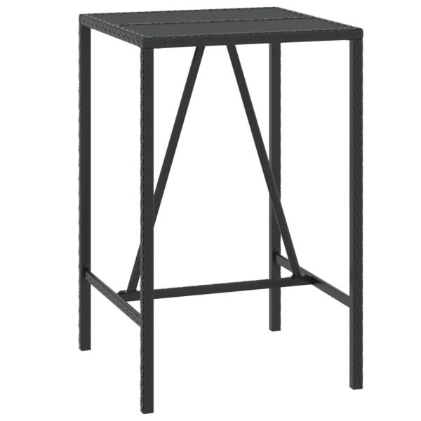 Бар маса със стъклен плот, черна, 70x70x110 см, полиратан