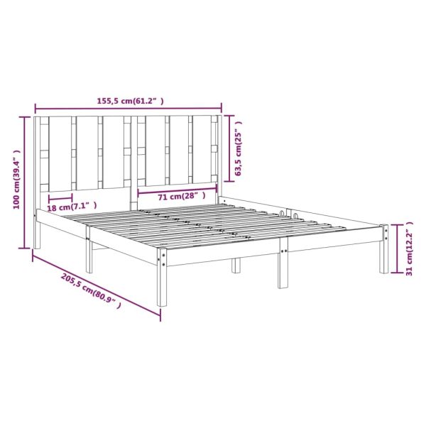 Рамка за легло, черна, дърво масив, 150x200 cм, King Size