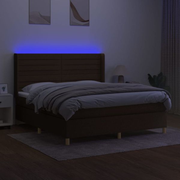 Боксспринг легло с матрак и LED, тъмнокафяво, 160x200 см, плат