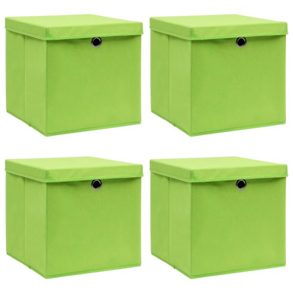 Кутии за съхранение с капаци 4 бр зелени 32x32x32 см плат