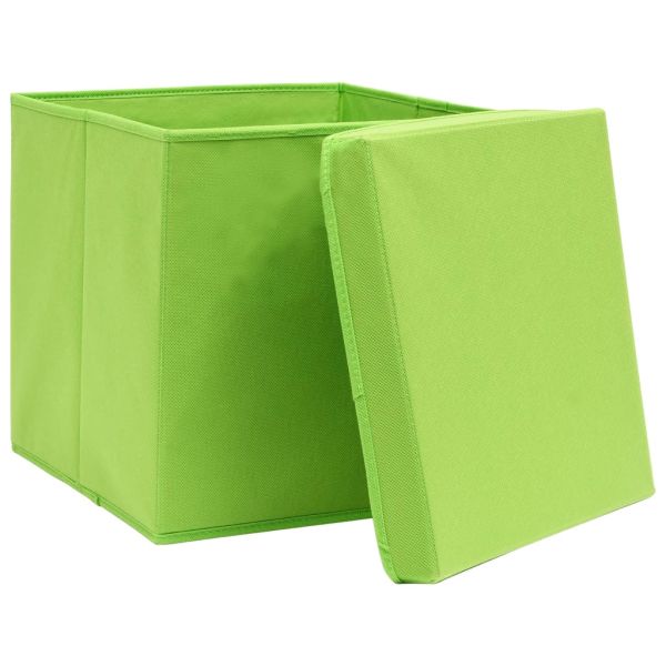 Кутии за съхранение с капаци 4 бр зелени 32x32x32 см плат