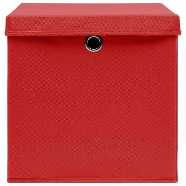 Кутии за съхранение с капаци 10 бр червени 32x32x32 см плат