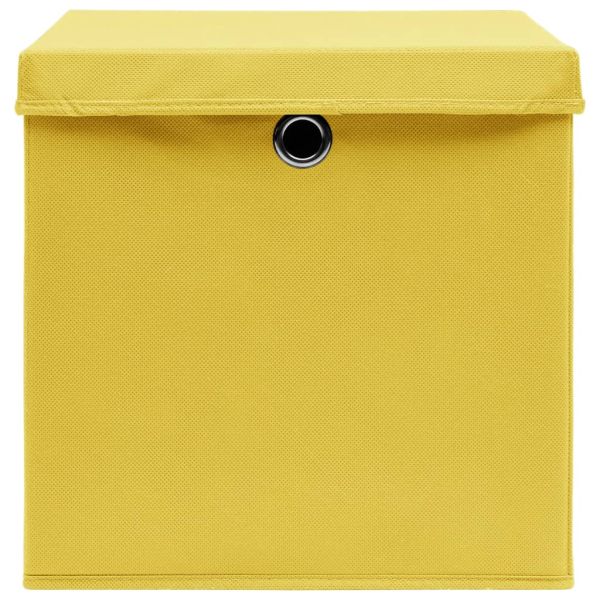 Кутии за съхранение с капаци 4 бр жълти 32x32x32 см плат