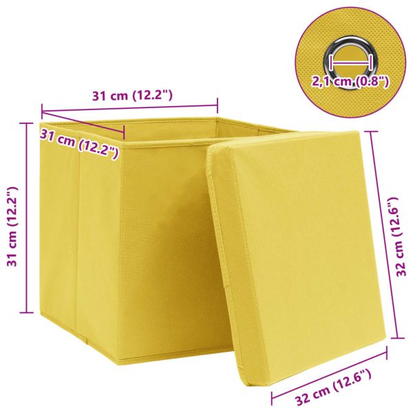 Кутии за съхранение с капаци 4 бр жълти 32x32x32 см плат