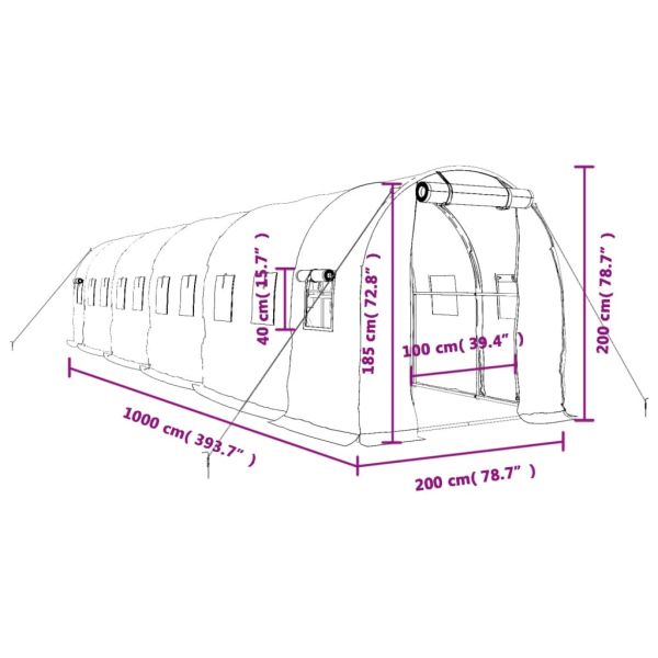 Оранжерия със стоманена рамка зелена 20 м² 10x2x2 м
