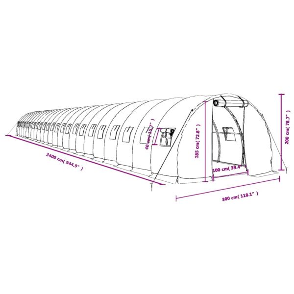 Оранжерия със стоманена рамка бяла 72 м² 24x3x2 м