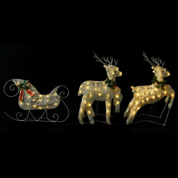Коледна украса елен и шейна, 100 LED, за открито, златисто
