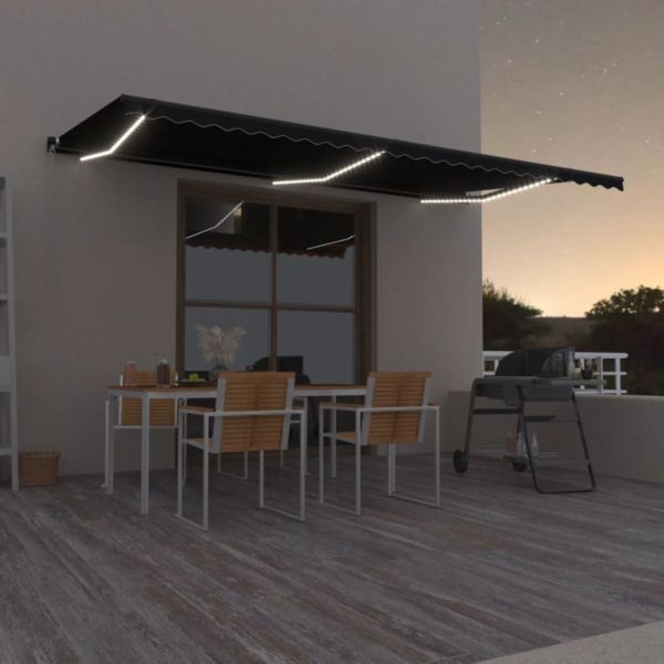 Ръчно прибиращ се сенник с LED, 600x350 см, антрацит