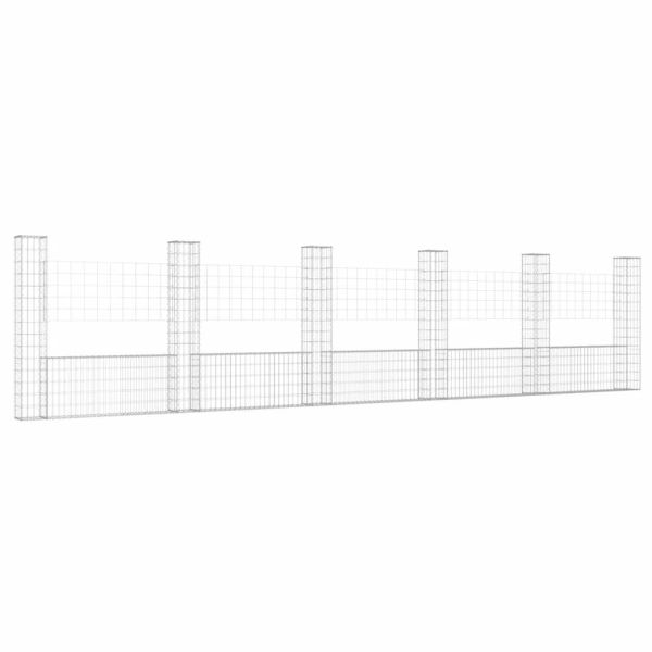 U-образна габионна кошница с 6 стълба, желязо, 620x20x150 см