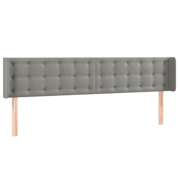 Горна табла за легло с уши, светлосива, 163x16x78/88 см, кадифе