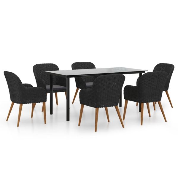 Градински трапезен комплект с възглавници 7 части черен