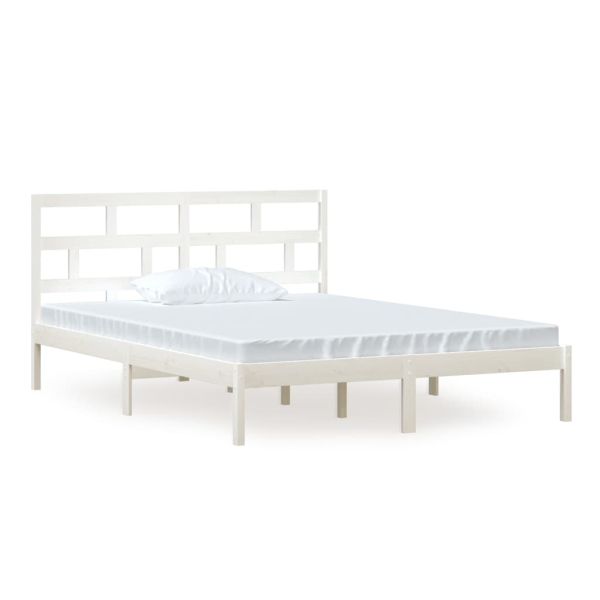 рамка за легло бяло 150x200 см King Size масивно дърво