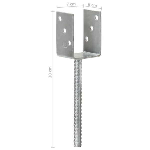 Оградни подпори 6 бр сребристи 7x6x30 см поцинкована стомана