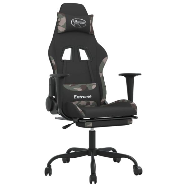 Гейминг стол с опора за крака черно и камуфлаж плат