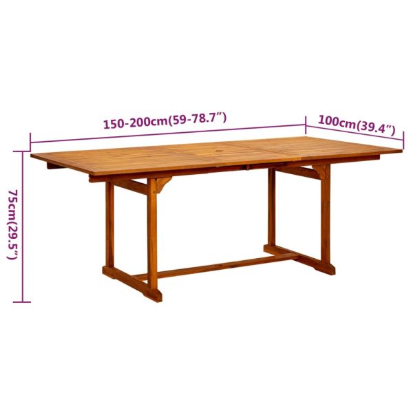 Градински трапезен комплект от 7 части, акация масив, 150-200 см