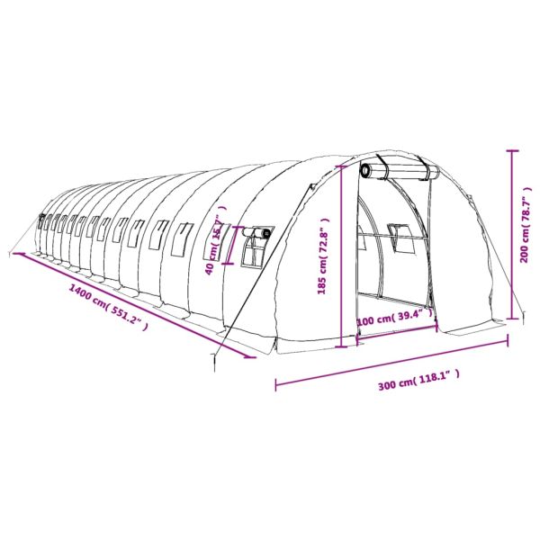 Оранжерия със стоманена рамка бяла 42 м² 14x3x2 м