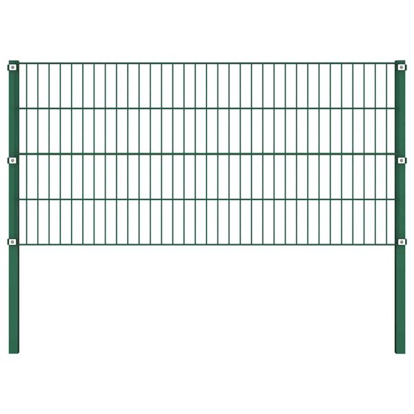 Ограден панел с железни стълбове 1557,5x80 см, зелен