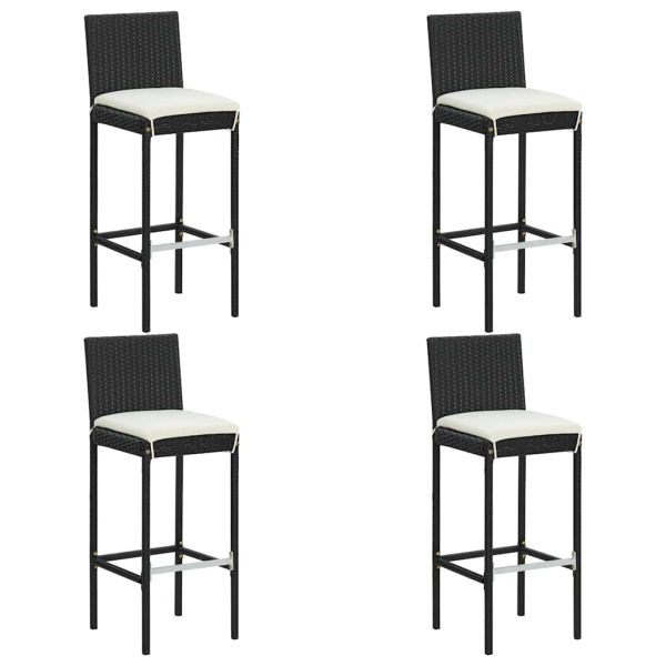 Градински бар комплект с възглавници, 5 части, черен полиратан