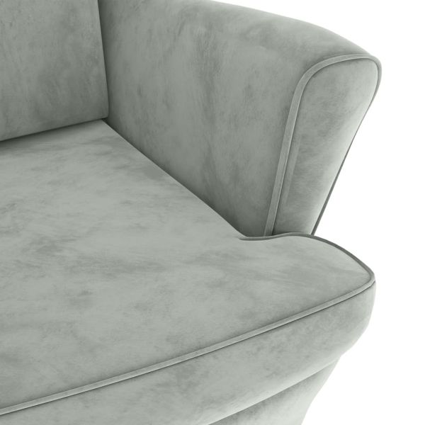 Фотьойл Wingback с табуретка, светлосиво, кадифе