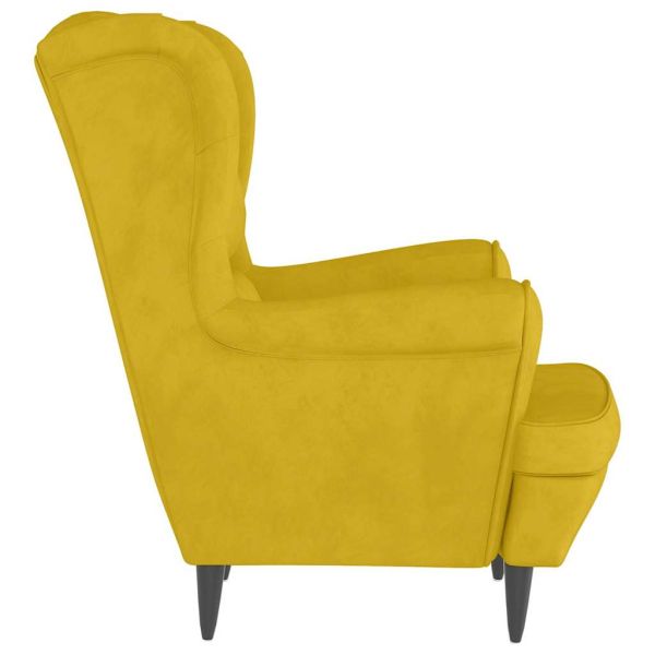 Фотьойл Wingback с табуретка, Горчица жълто, кадифе