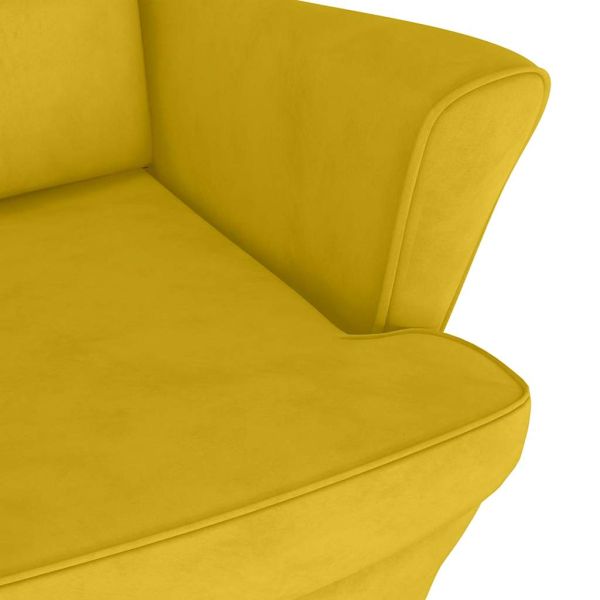 Фотьойл Wingback с табуретка, Горчица жълто, кадифе