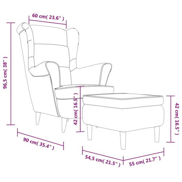 Фотьойл Wingback с табуретка, Горчица жълто, кадифе