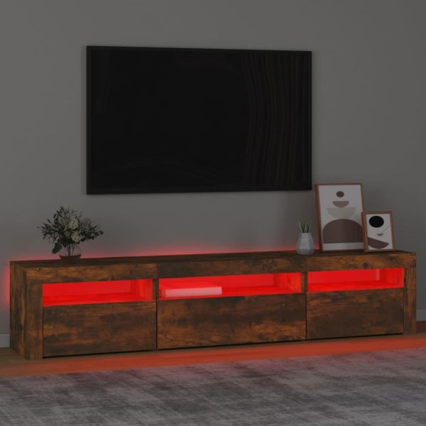 ТВ шкаф с LED осветление, опушен дъб, 195x35x40 см