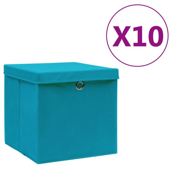 Кутии за съхранение с капаци 10 бр 28x28x28 см бебешко синьо